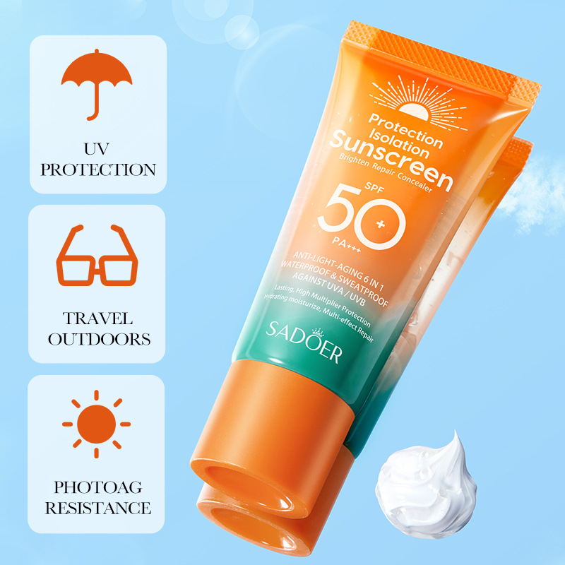 Cross-border wholesale of all-English SADOER dual-tube multi-effect repair isolation sunscreen Lotion details Picture