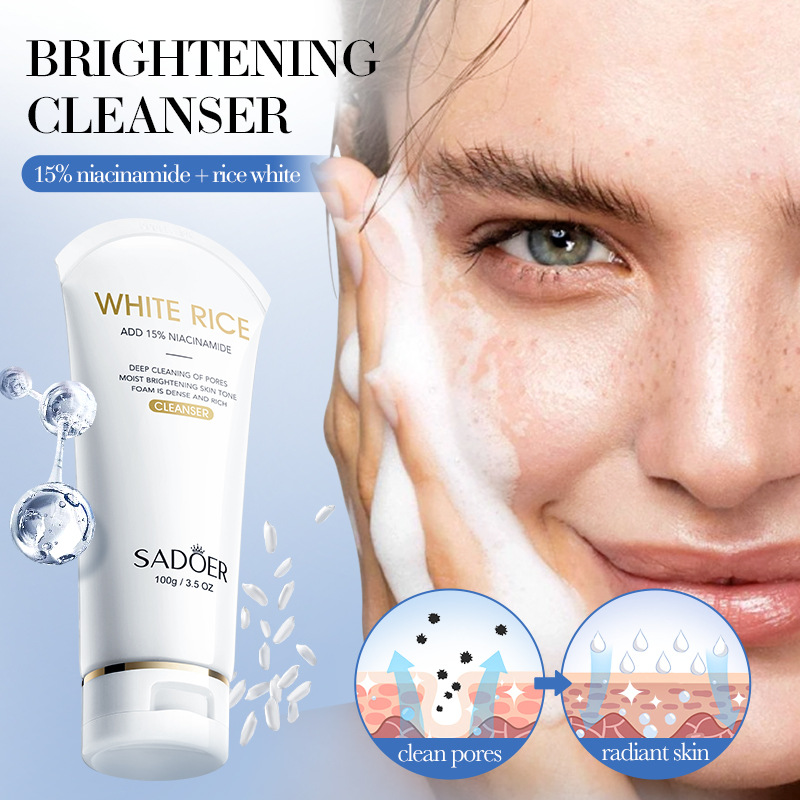 SADOER White Rice Nicotinamide Brightening Skin Care Product Set, Face Cream and Facial Cleanser cross-border export wholesale details Picture