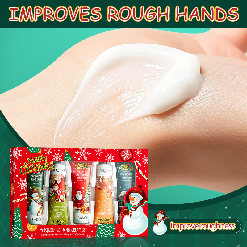 Cross-border wholesale of all-English SADOER Christmas Gift Box Moisturizing and anti-Cracking five-piece hand cream for autumn and winter details Picture