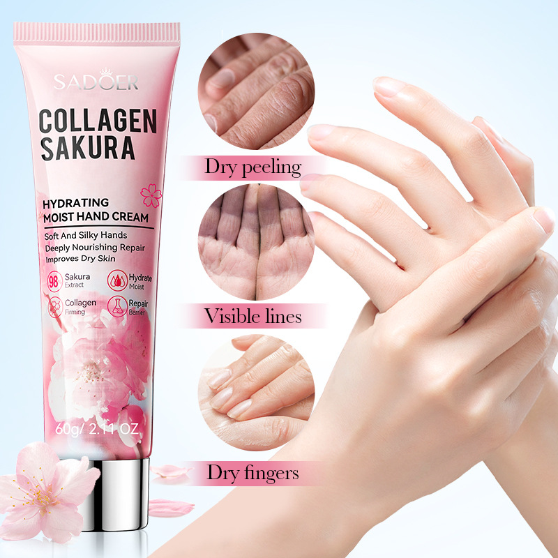 Full English SADOER Cherry Blossom Collagen Hydrating and Moisturizing Hand Cream Cross-border export wholesale Application Scenario