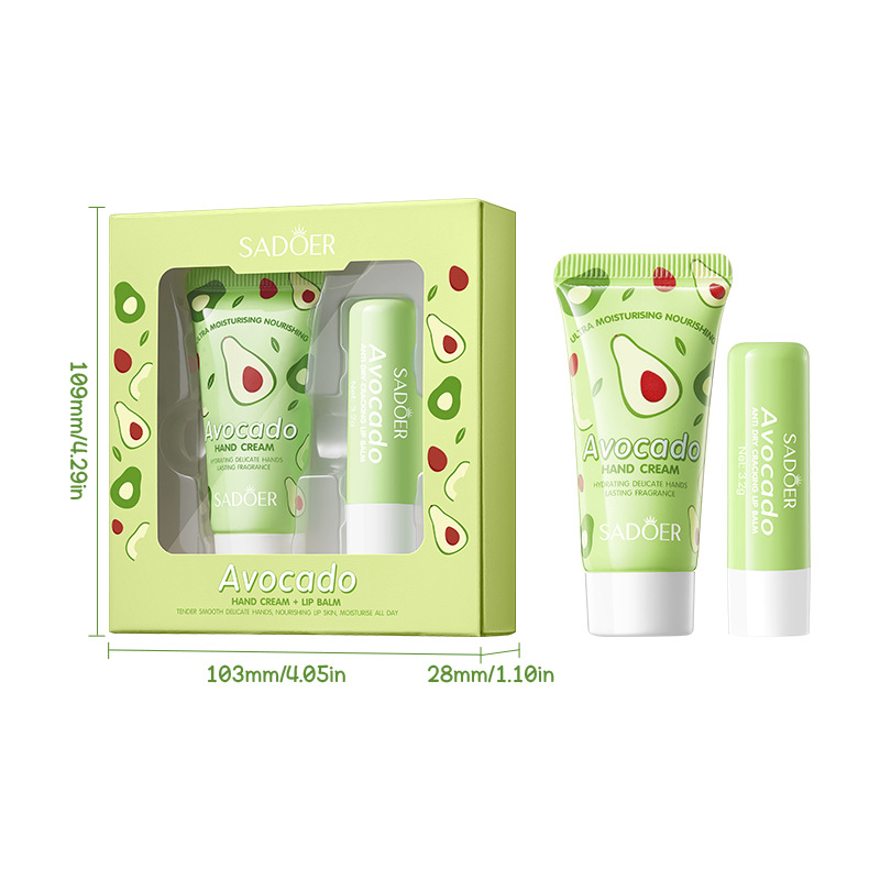 Full English SADOER Avocado Nourishing Hand Cream Lip Balm Set, autumn and winter hand cream Lip balm Cross-border wholesale Item Picture