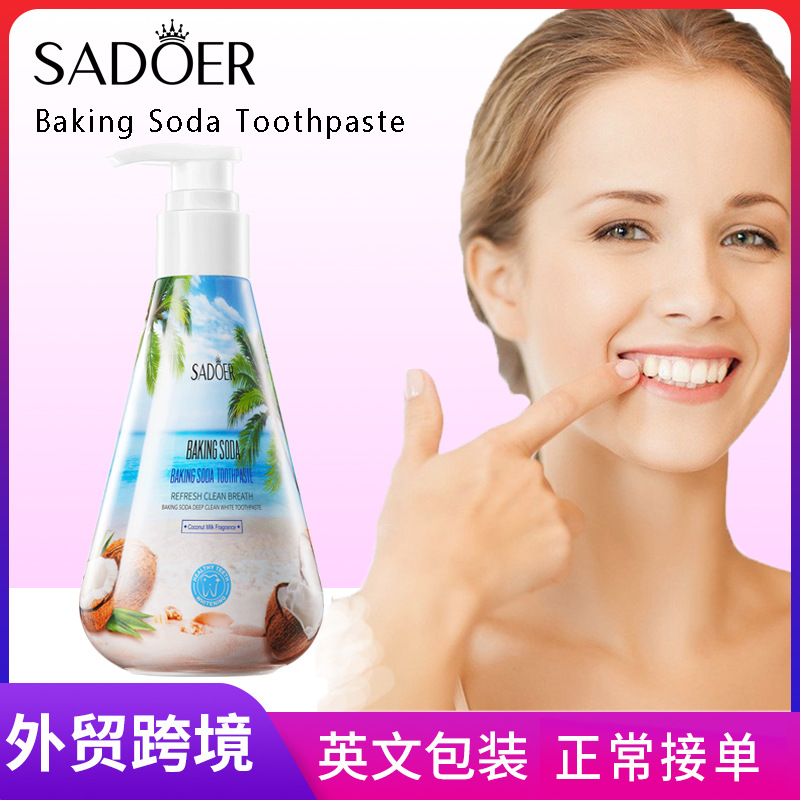 All-english SADOER baking soda Deep Whitening Toothpaste for cleaning teeth and refreshing the mouth cross-border export wholesale full figure