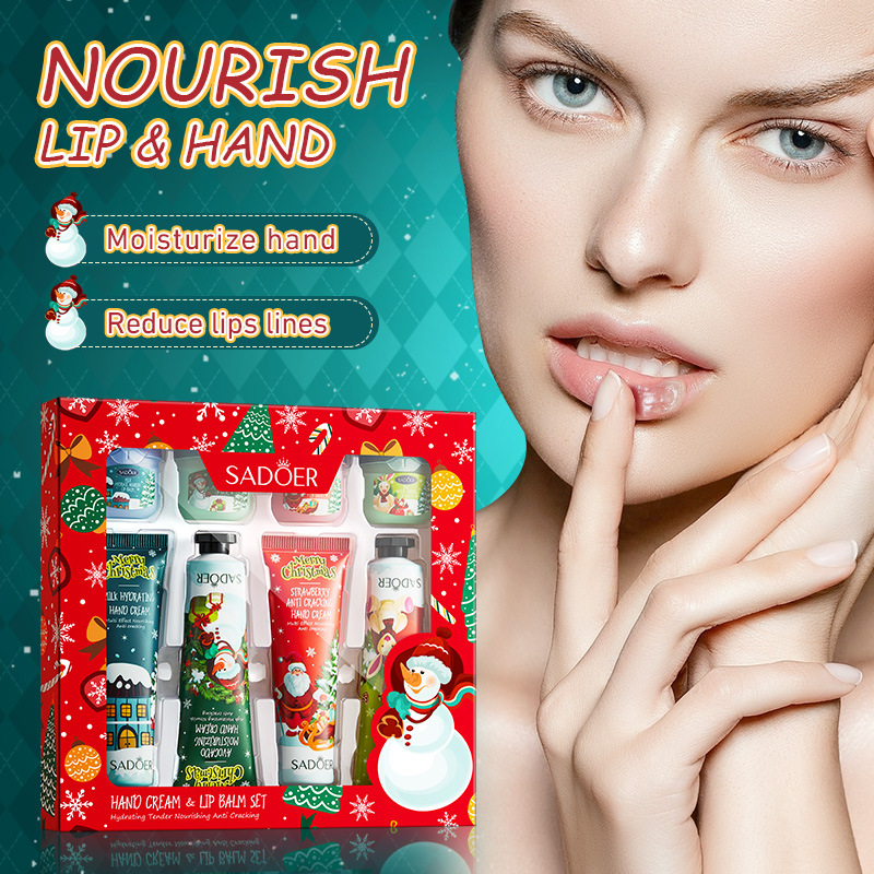Cross-border export wholesale of the all-English SADOER Christmas Moisturizing Repair Anti-Cracking Hand Cream Lipstick Set details Picture