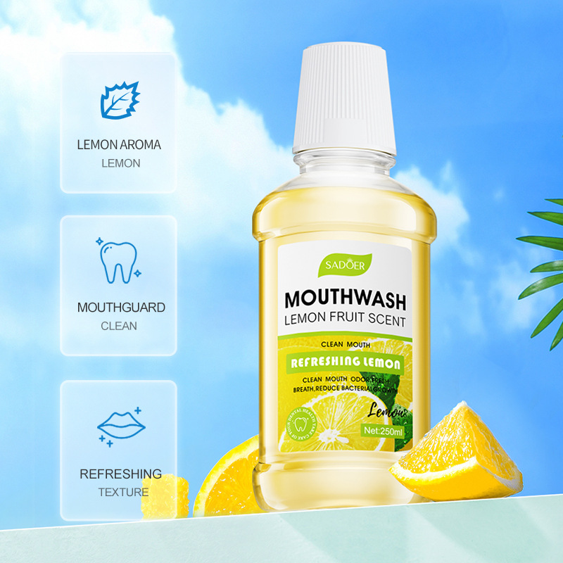 All-english SADOER lemon mouthwash for teeth cleaning and oral care, cross-border export wholesale Specification drawing