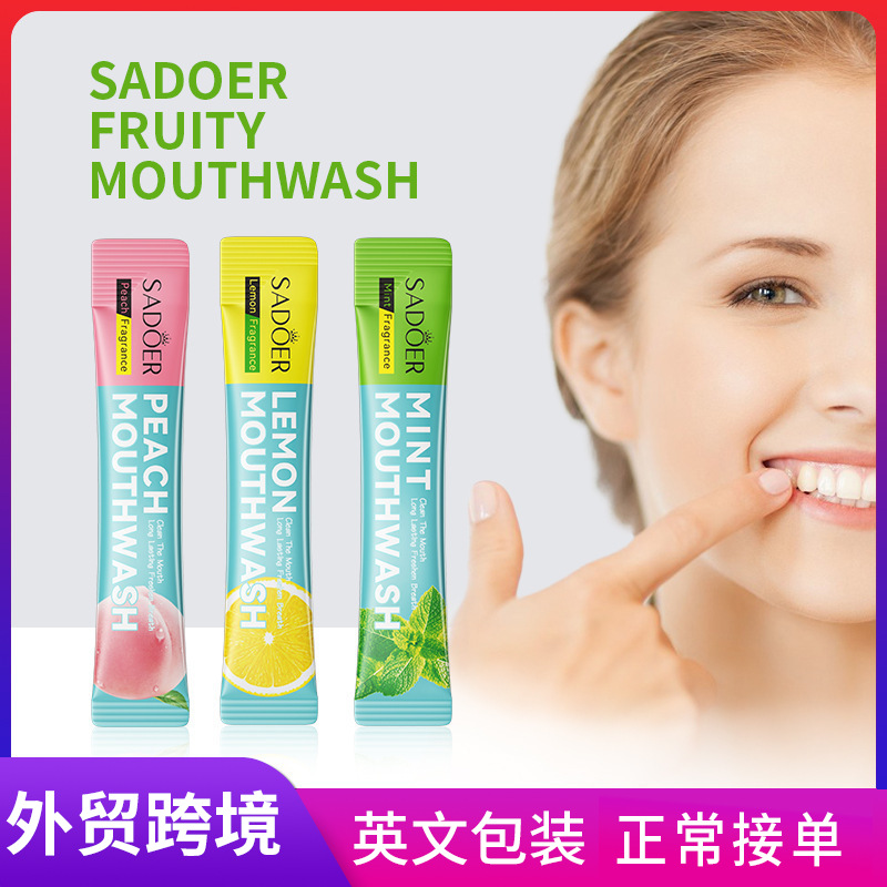 All-english SADOER peach mouthwash for refreshing oral care, one-time cross-border export wholesale full figure
