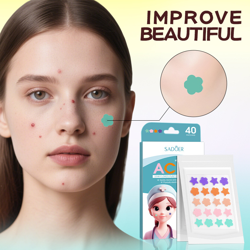SADOER star flower-shaped acne patches 40 patches, student acne removal patches, cross-border export wholesale full figure