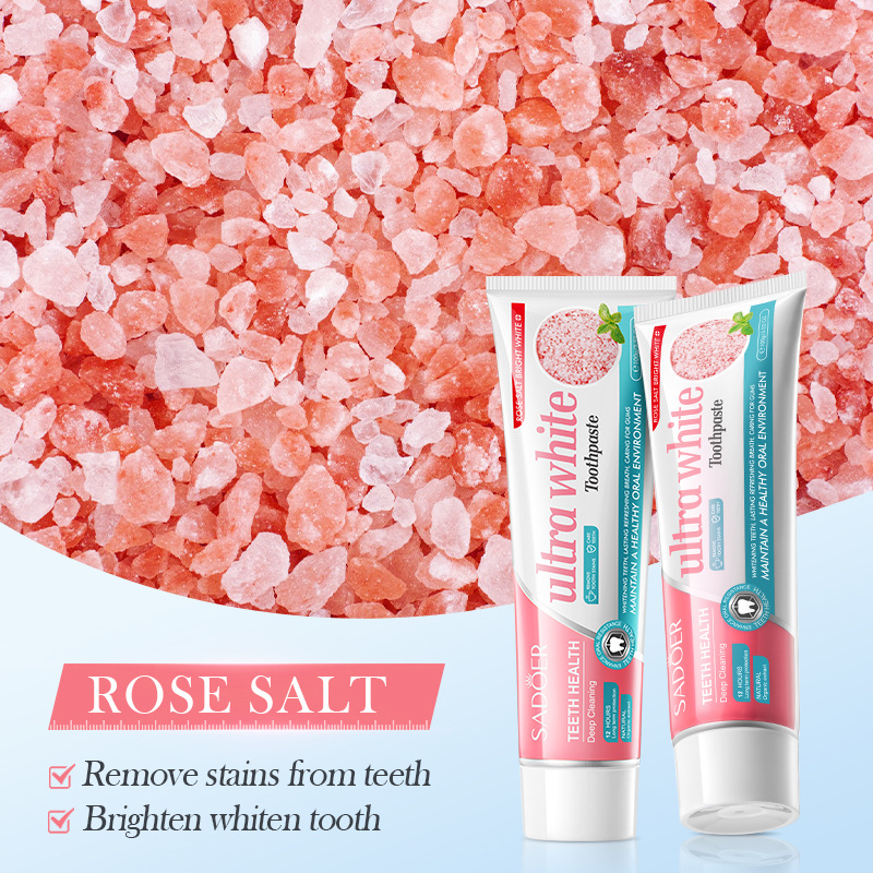 Cross-border wholesale of SADOER rose salt Brightening and stain Removal toothpaste for oral whitening and gum protection Specification drawing