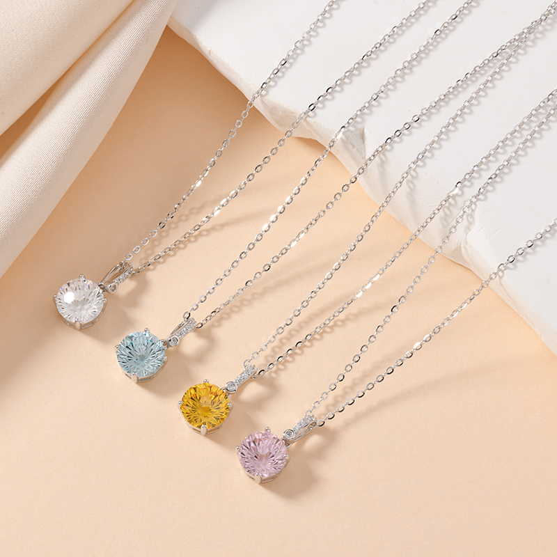 影响力饰品s925银纯银金色樱花切多色锆石项链