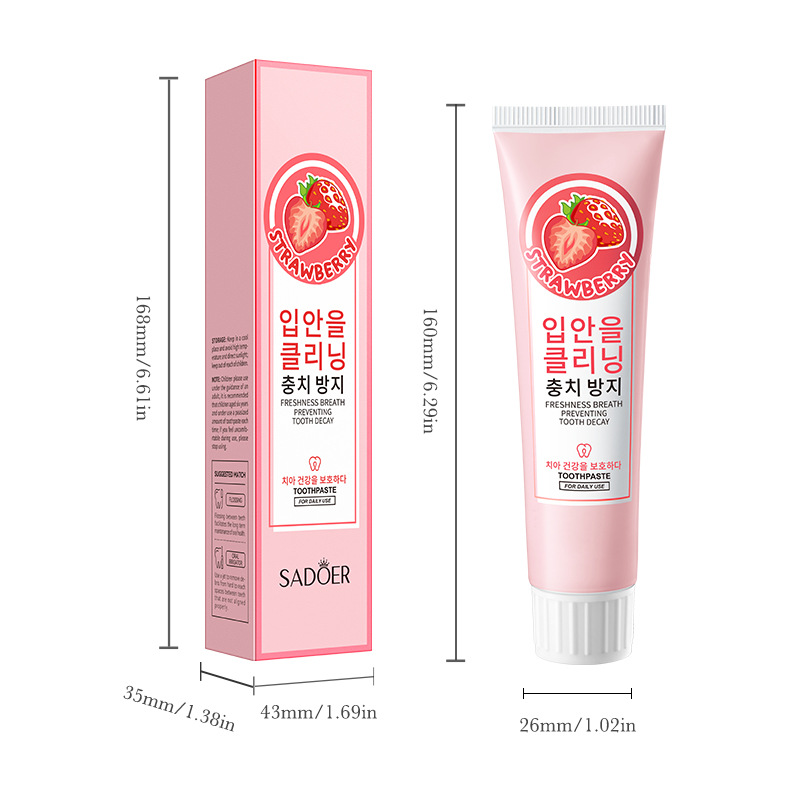 SADOER Strawberry Fresh anti-Cavity Toothpaste for Teeth cleaning, beautifying teeth and protecting gums cross-border export wholesale Item Picture