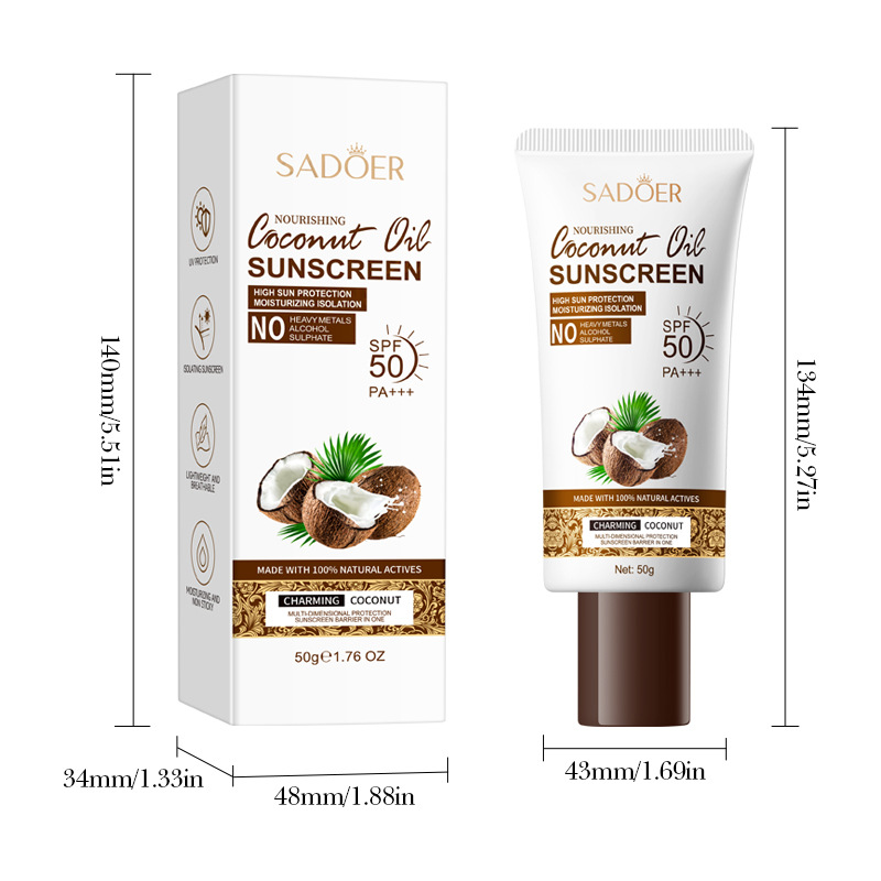 Cross-border wholesale of SADOER Nourishing coconut oil sunscreen for isolation and UV protection in English Item Picture