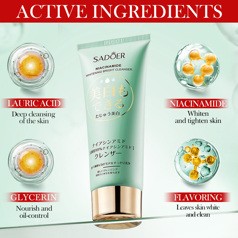 SADOER niacinamide Whitening and brightening Facial Cleanser in full English, cross-border export wholesale of facial cleansers for cleansing the skin Specification drawing