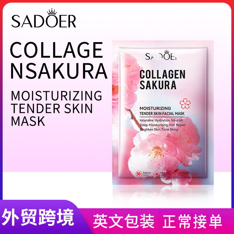 Cross-border wholesale of SADOER Sakura Collagen Moisturizing and rejuvenating Facial mask in English full figure