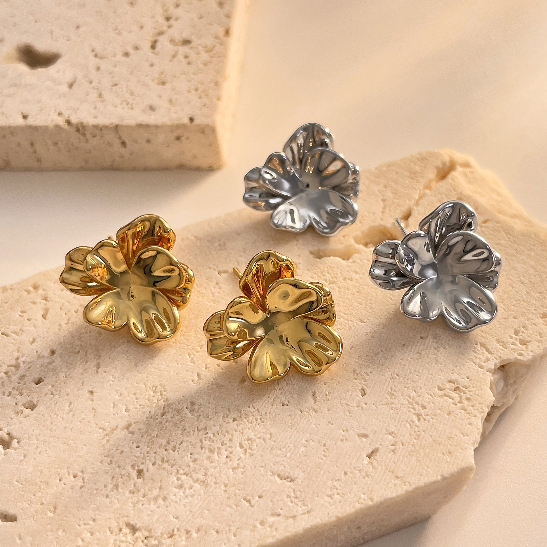 欧美小众设计花朵高亮耳钉冷淡风极简韩版耳环现货批发一件代发工厂定制