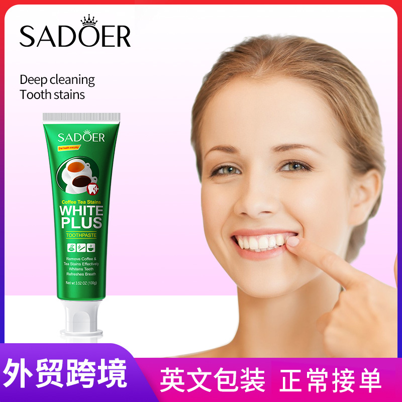 All-english SADOER coffee and tea stain removal toothpaste for oral care, deep cleaning and gum protection toothpaste cross-border wholesale full figure