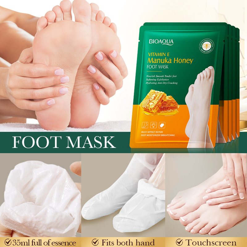 All-english BIOAOUA Vitamin E Manuka Honey Nourishing Foot Mask for autumn and winter cross-border export wholesale Specification drawing