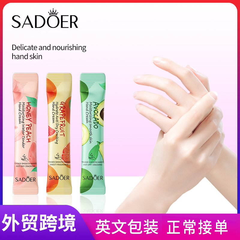 Cross-border export wholesale of SADOER Peach Moisturizing and rejuvenating Hand Cream for autumn and winter in strips full figure