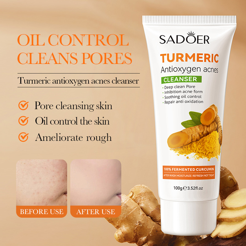 Cross-border export wholesale of all-English SADOER turmeric Antioxidant Acne Facial Cleanser details Picture