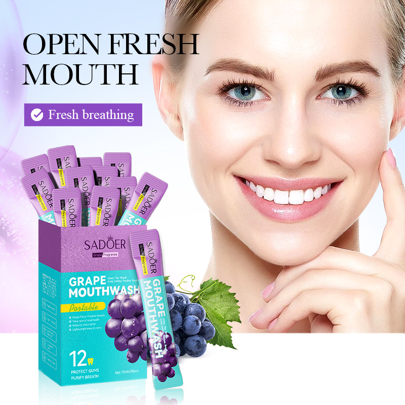 SADOER Grape Freshening Mouthwash for teeth cleaning, cross-border export wholesale of oral freshening mouthwash full figure