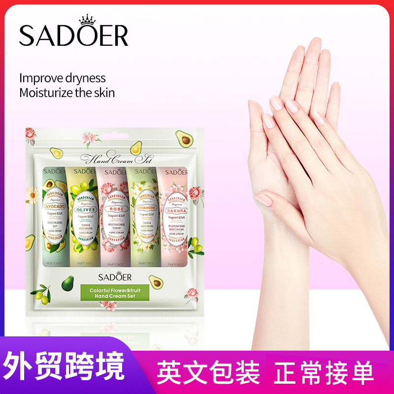 SADOER Flower and Fruit Hand Cream Set in Full English, hydrating and moisturizing, autumn and winter hand cream cross-border export wholesale full figure
