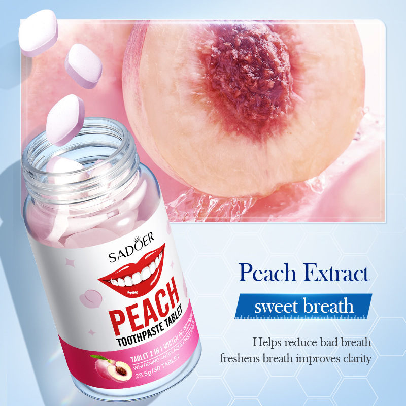 Cross-border wholesale of SADOER peach Whitening and yellowing Solid toothpaste series cleaning toothpaste in English Specification drawing