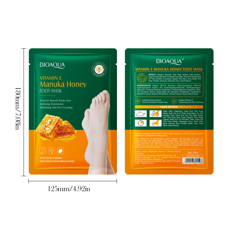 All-english BIOAOUA Vitamin E Manuka Honey Nourishing Foot Mask for autumn and winter cross-border export wholesale Item Picture