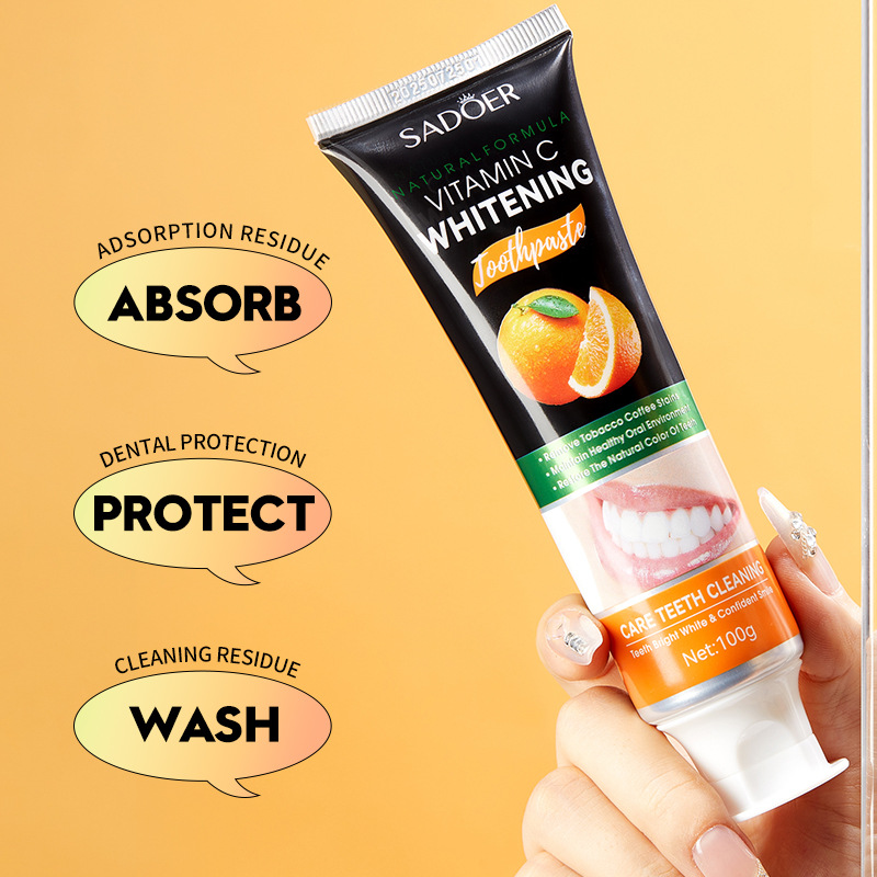 Cross-border export wholesale of SADOER vitamin C whitening toothpaste series for cleaning dental plaque and strengthening teeth Specification drawing