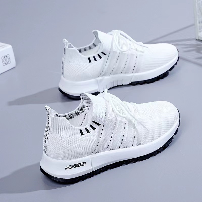 Women's shoes 2025 new style versatile white sneakers, net shoes, casual shoes, children's flying weaving breathable sports shoes, factory wholesale shoes Specification drawing
