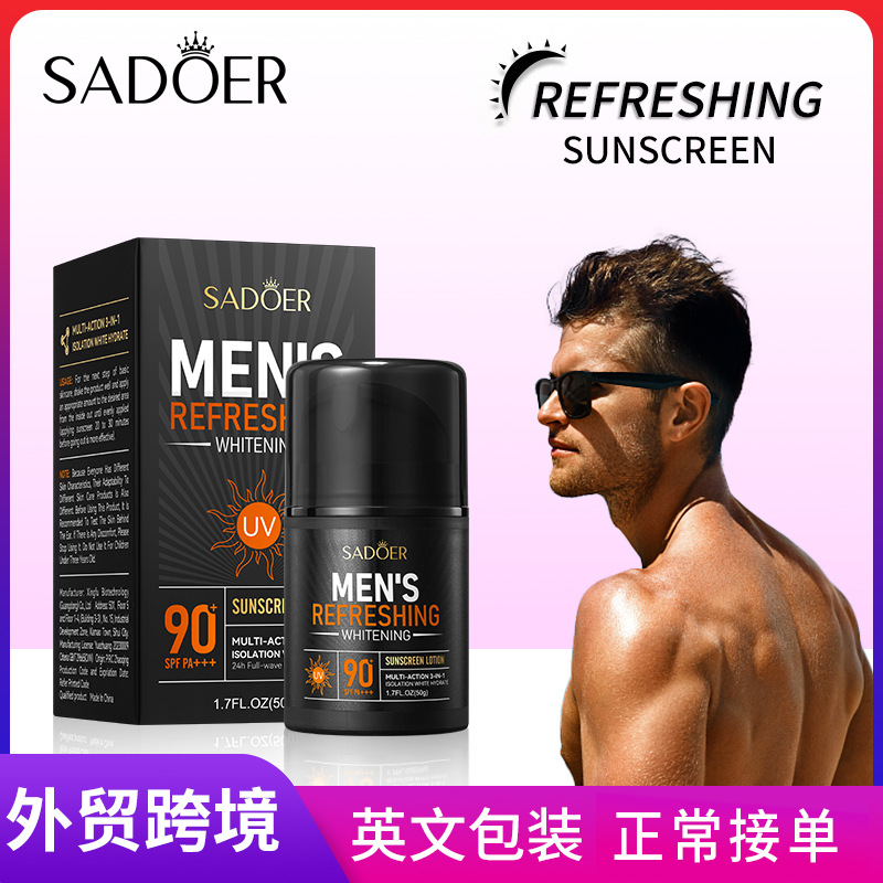 Cross-border wholesale of all-English SADOER Men's Refreshing Whitening sunscreen Lotion, non-greasy Sunscreen full figure