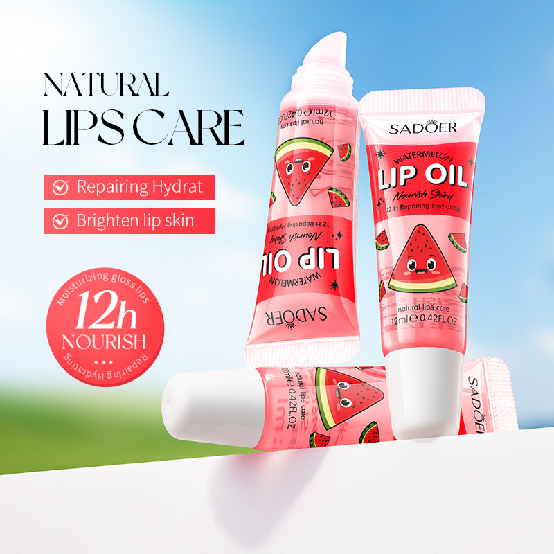 All-english SADOER Watermelon Moisturizing and Brightening Lip Oil Lip Balm Anti-Cracking and Nourishing Lipstick Cross-border export wholesale details Picture