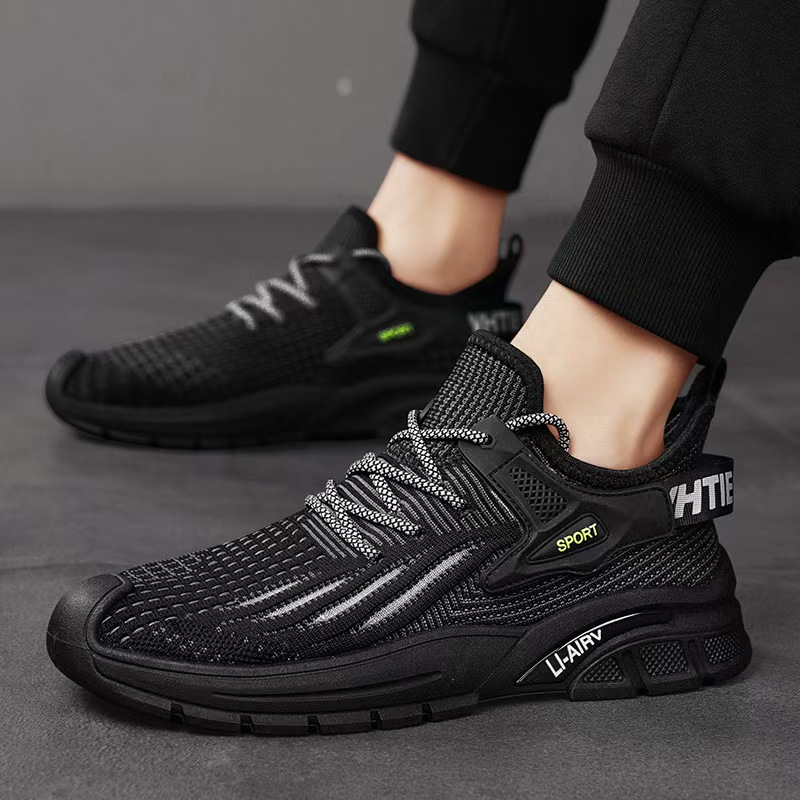 Wholesale of 2024 autumn/winter casual men's shoes, running shoes, mesh sports shoes, breathable Korean-style casual shoes with flying mesh full figure