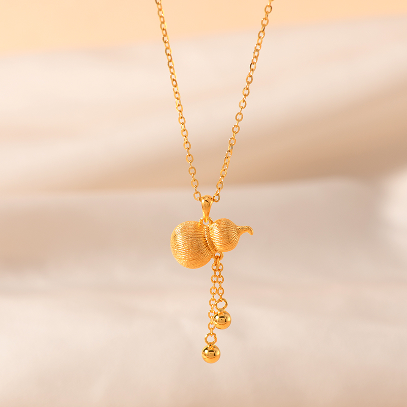 影响力饰品国风镂空葫芦金色925银项链