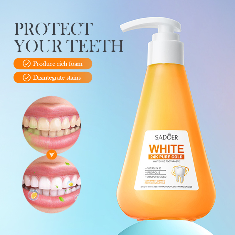 All-english SADOER24K Gold Factor Whitening Toothpaste cleans teeth and freshens the mouth. Cross-border export wholesale Item Picture