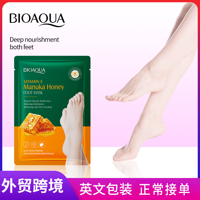 All-english BIOAOUA Vitamin E Manuka Honey Nourishing Foot Mask for autumn and winter cross-border export wholesale full figure