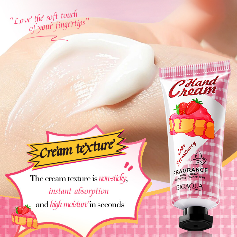 All-english Boquanya Strawberry Cake Fragrance Moisturizing Hand Cream Autumn and winter Hand Cream Cross-border export wholesale Specification drawing