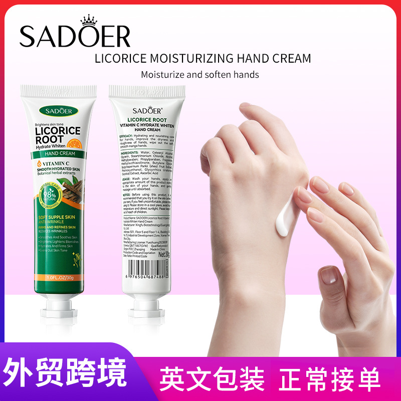 Cross-border export wholesale of SADOER licorice Hydrating Whitening Nourishing Hand Cream for autumn and winter full figure