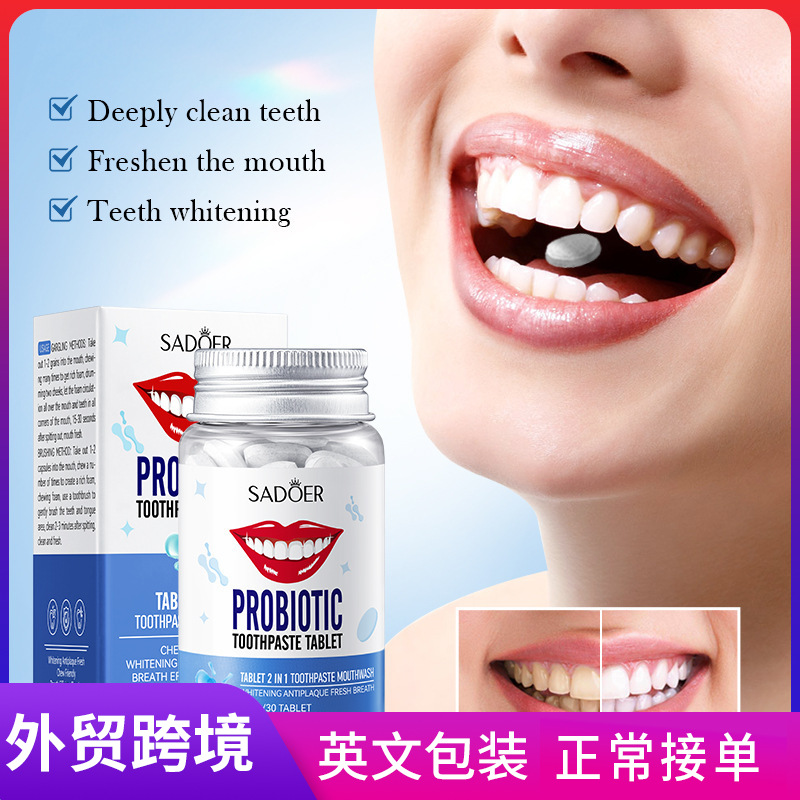 Cross-border export wholesale of SADOER probiotic Whitening and yellowing Solid Toothpaste Series for teeth cleaning full figure