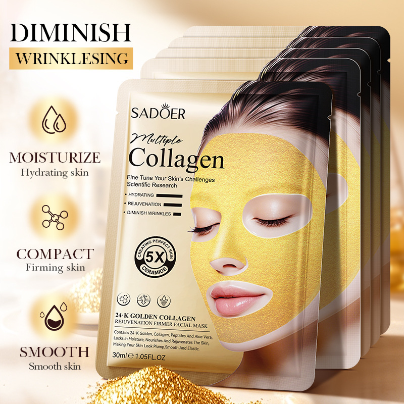 SADOER Gold Collagen Anti-Wrinkle Firming Mask Hydrating Moisturizing Mask Cross-border Export details Picture