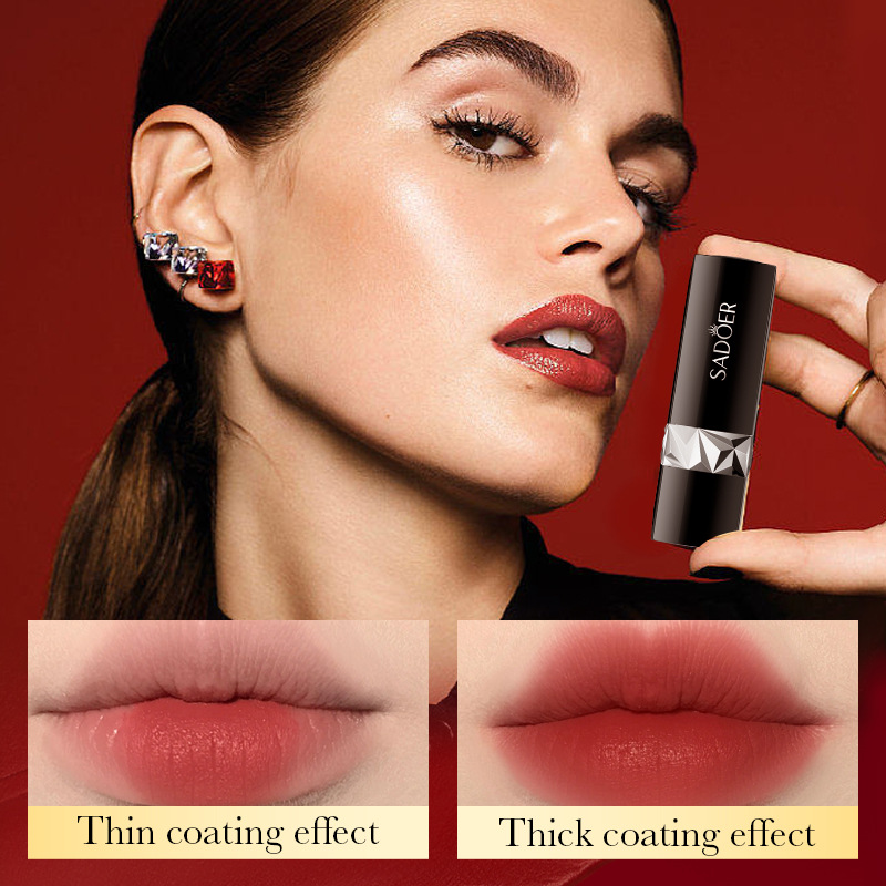 All-english SADOER velvet matte lipstick with a texture that does not fade easily. Cross-border export wholesale of cosmetic lipsticks Application Scenario
