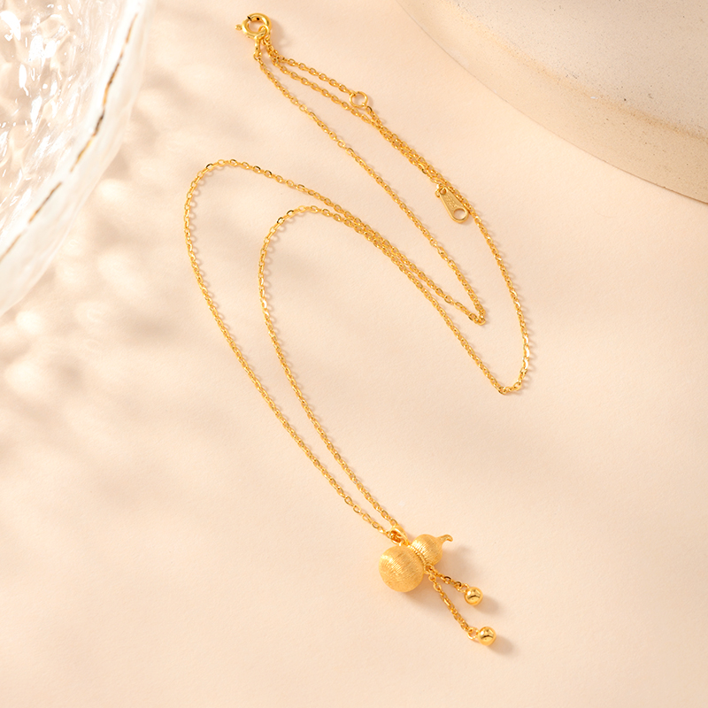 Influential jewelry: Chinese-style hollowed-out gourd gold 925 silver necklace Specification image