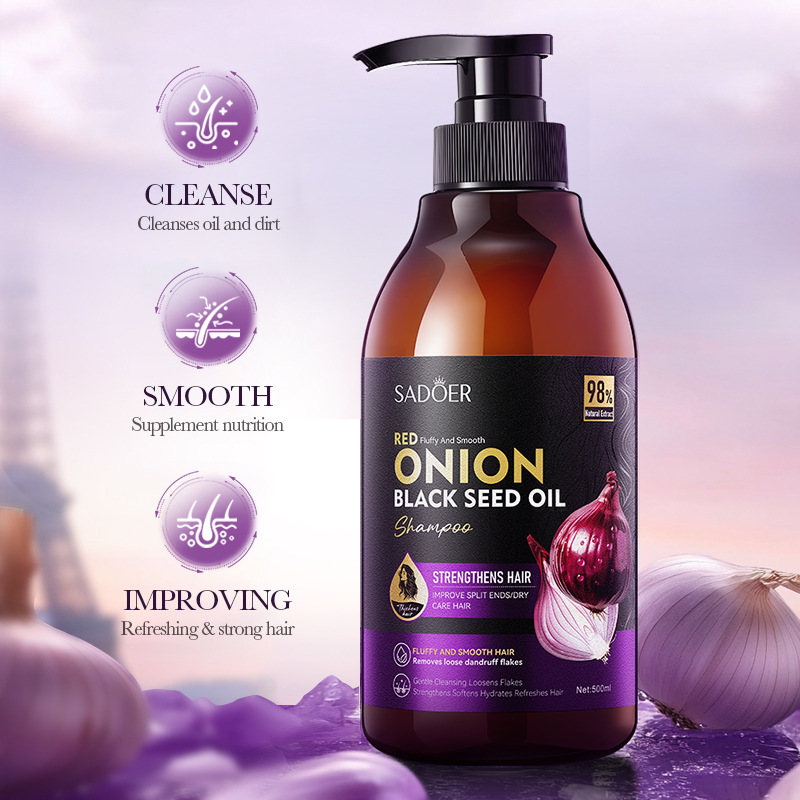 Cross-border export wholesale of SADOER Onion Black Seed Oil Voluminous Shampoo, Nourishing and anti-dandruff Shampoo details Picture