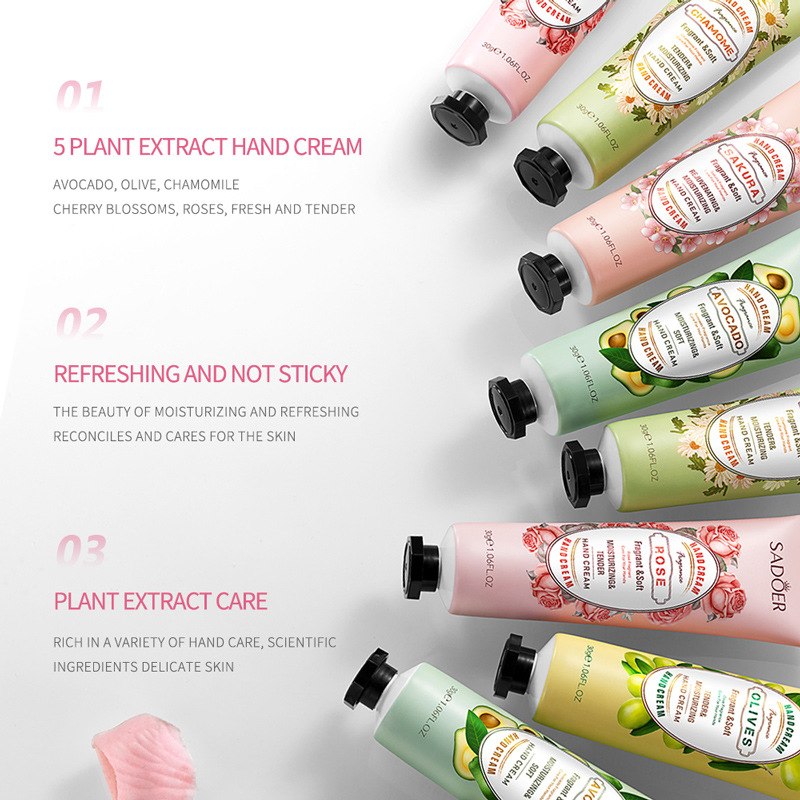 SADOER Flower and Fruit Hand Cream Set in Full English, hydrating and moisturizing, autumn and winter hand cream cross-border export wholesale Specification drawing