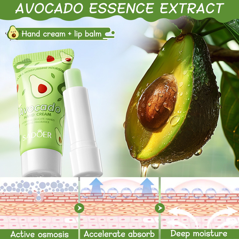 Full English SADOER Avocado Nourishing Hand Cream Lip Balm Set, autumn and winter hand cream Lip balm Cross-border wholesale Application Scenario