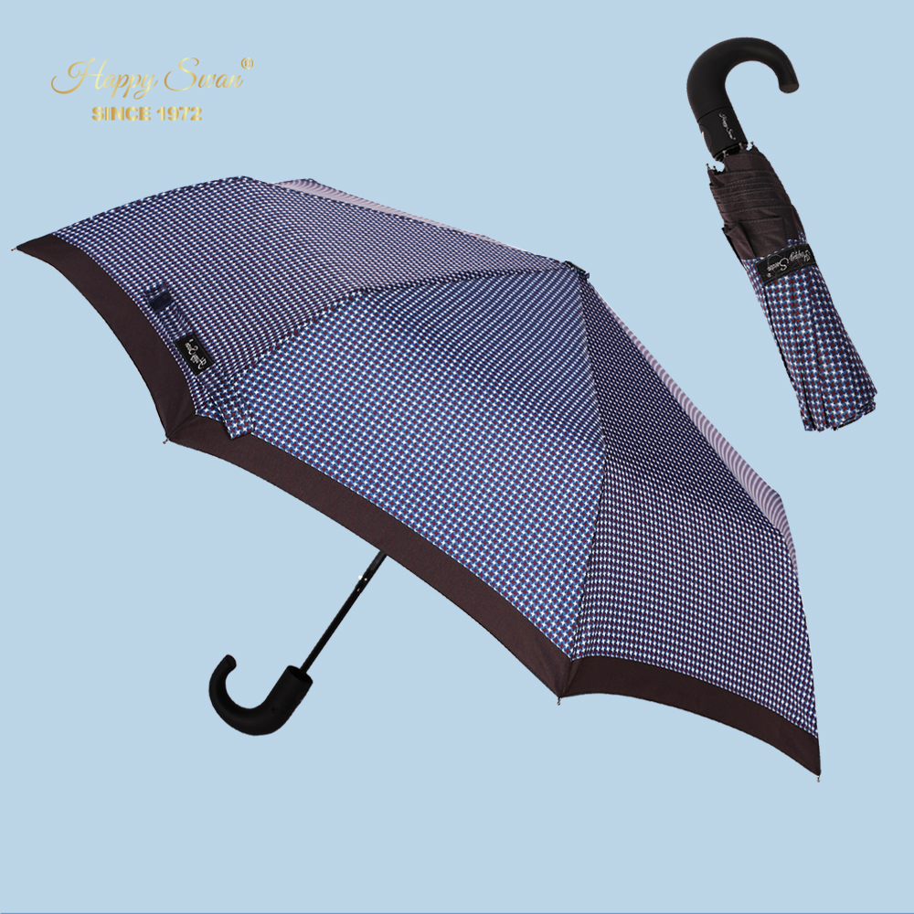 Xingbao Umbrella 3229A semi-automatic umbrella, three-fold one-click opening umbrella, automatic men's business umbrella, gentleman men's checkered umbrella, windproof umbrella details Picture