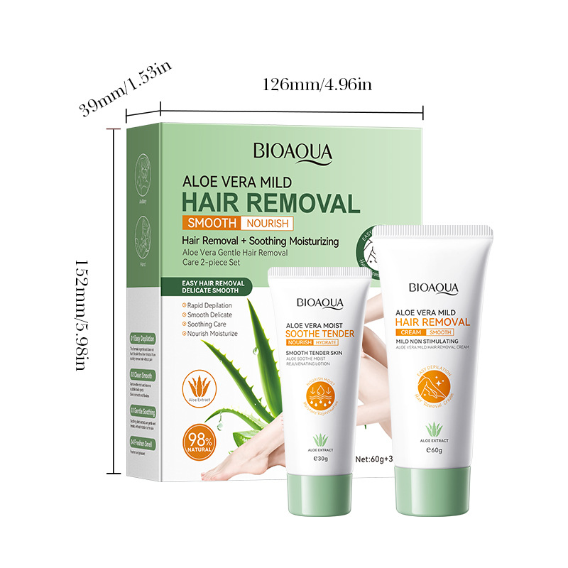 Full English BIOAOUA Aloe Vera Gentle Hair Removal Care 2-piece Set for Underarm Hair removal Cream Cross-border export wholesale Item Picture