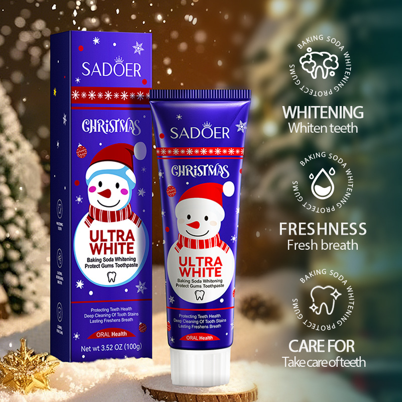 Cross-border export wholesale of SADOER Christmas baking soda whitening and gum protection toothpaste for teeth cleaning Specification drawing