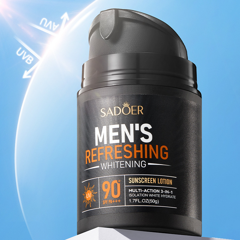 Cross-border wholesale of all-English SADOER Men's Refreshing Whitening sunscreen Lotion, non-greasy Sunscreen Item Picture
