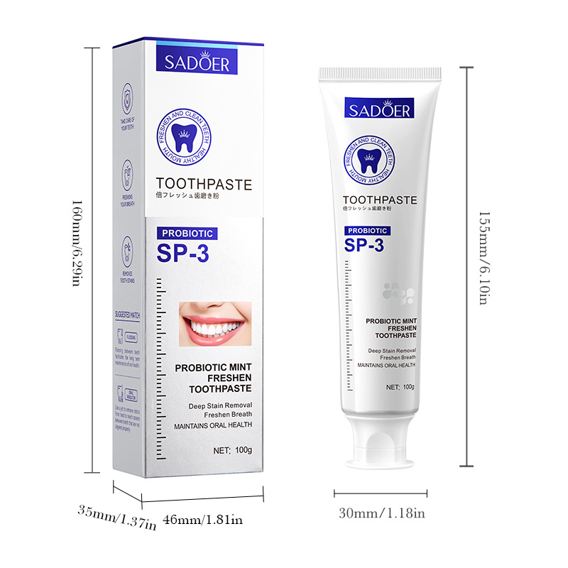 Cross-border wholesale of 100g SADOER Probiotic Mint Refreshing Toothpaste for teeth cleaning in English Item Picture