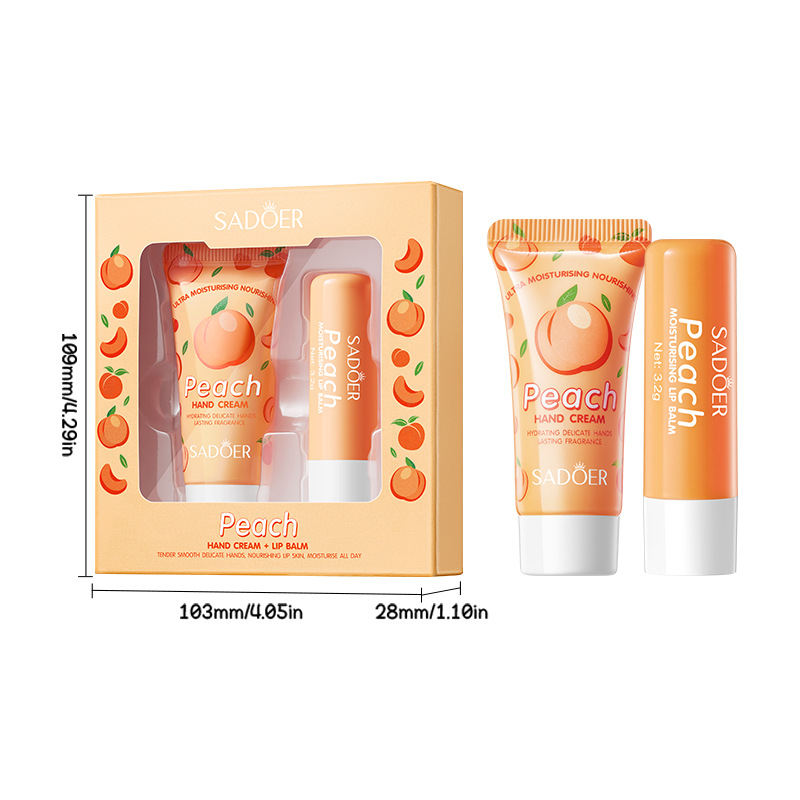 Full English SADOER Peach Nourishing Hand Cream Lip Balm Set, autumn and winter hand cream Lip balm Cross-border wholesale Item Picture