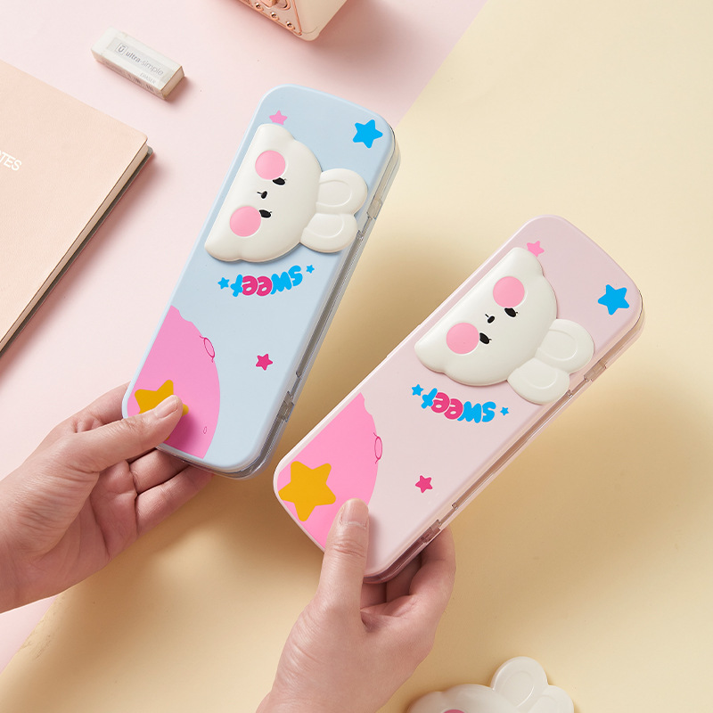 S81-302 Back-to-school Season Double-layer pencil case, large capacity, simple pencil case, cute stationery box for students, Prizes and gifts details Picture