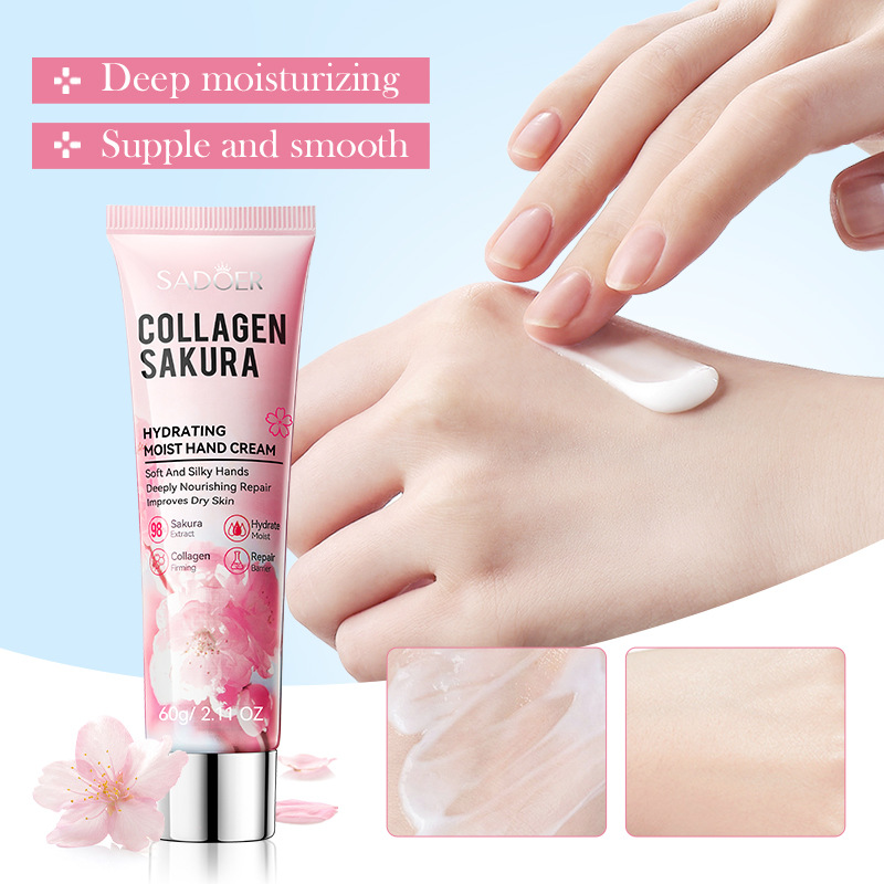 Full English SADOER Cherry Blossom Collagen Hydrating and Moisturizing Hand Cream Cross-border export wholesale details Picture